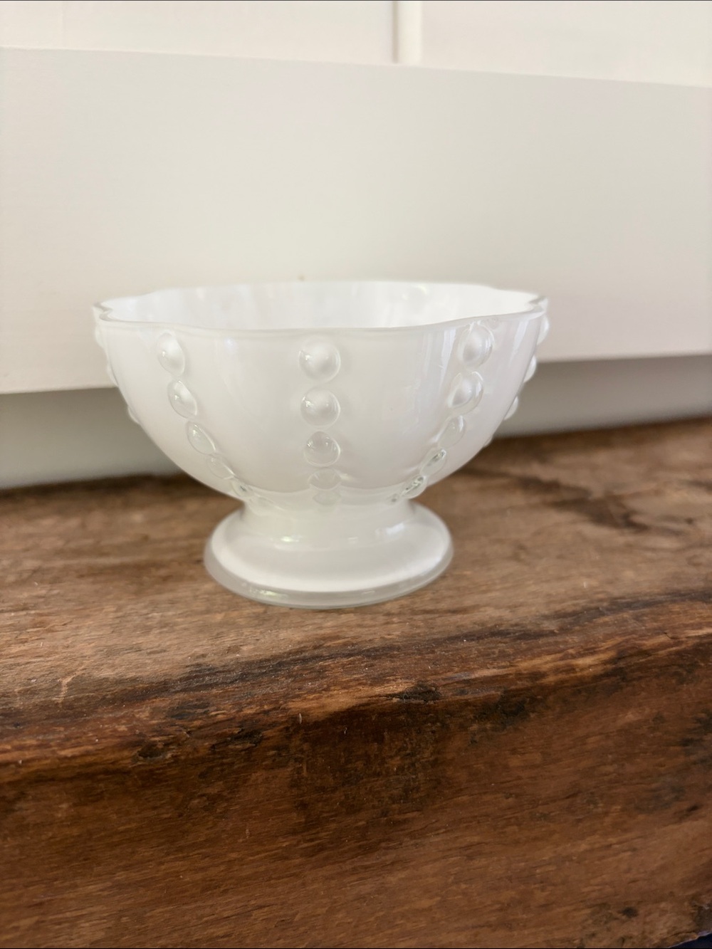 Vintage White Hobnail Pedestal Glass Bowl